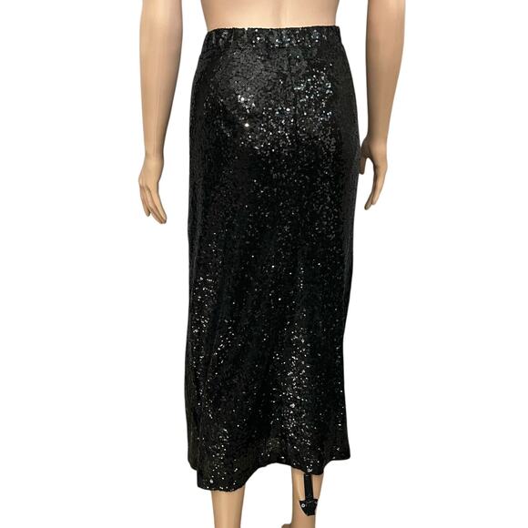 Eloquii Elements Sequin Midi Skirt 22/24 Ruched Black Front Slit Party Straight - Picture 4 of 7